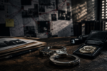 Noir detective office investigation scene