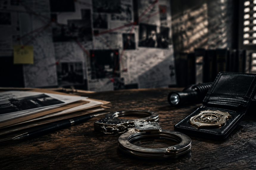 Noir detective office investigation scene